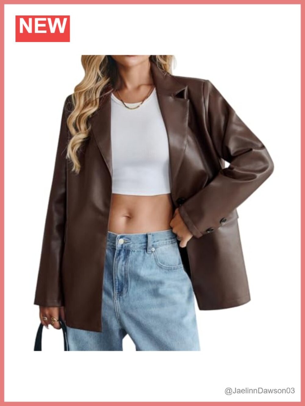 Faux Leather Blazer Oversized Button Down Women's Jacket with Pockets
